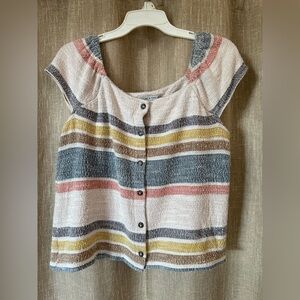 Cream Button Down Shirt with Smocked Details